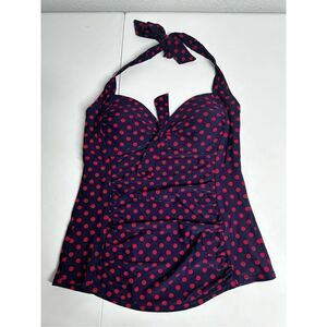 Merona Swimsuit Halter Tankini Top Polka Dot Red  Navy Blue Size SP
